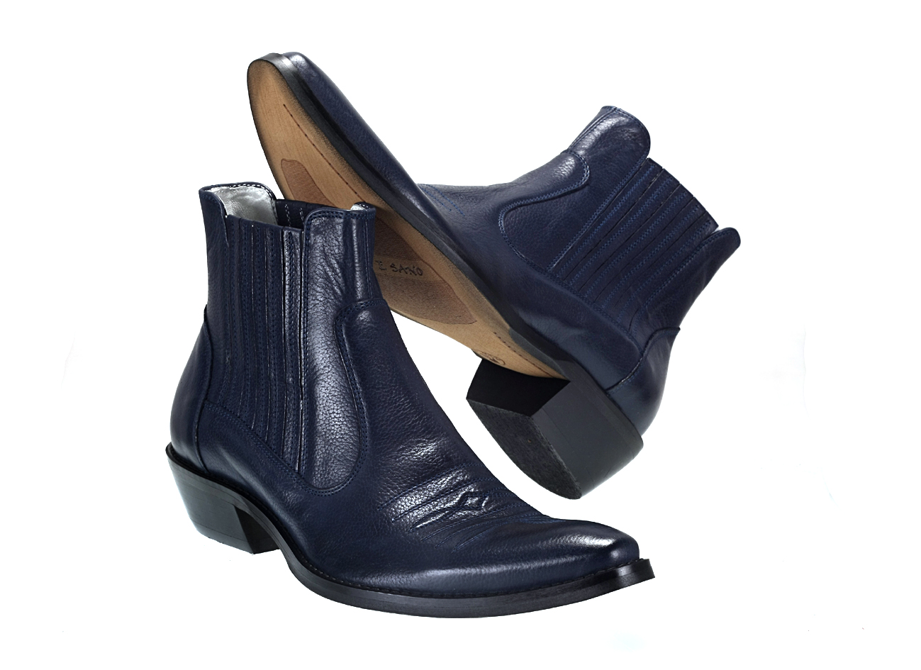 Kowbojki Męskie Skórzane Granatowe Carlos - obrazek 4