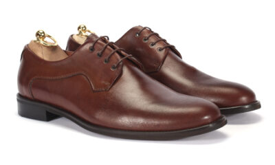 Derby Męskie Skórzane Brązowe Mort
