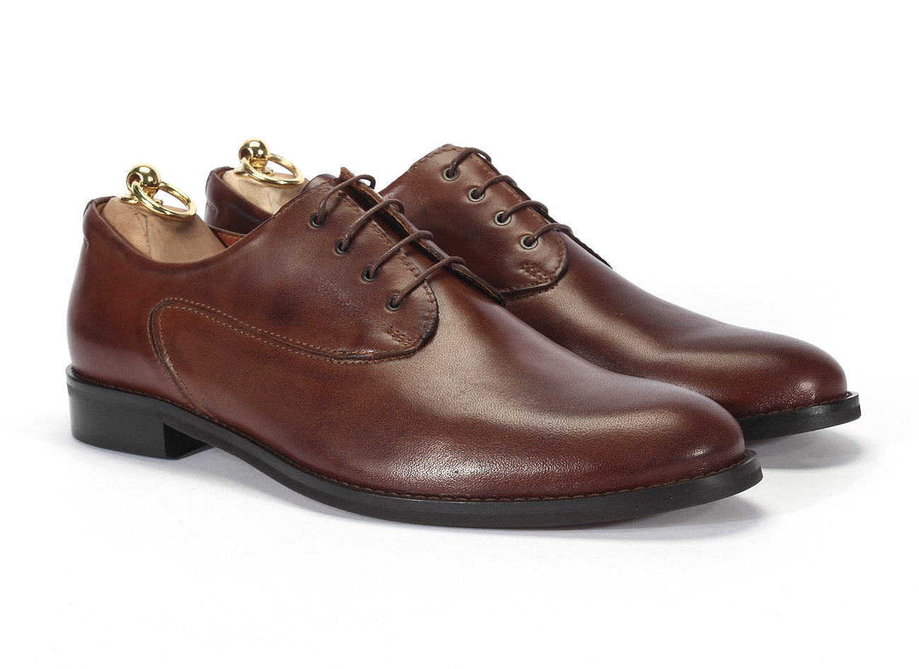 Derby Męskie Skórzane Brązowe Leon