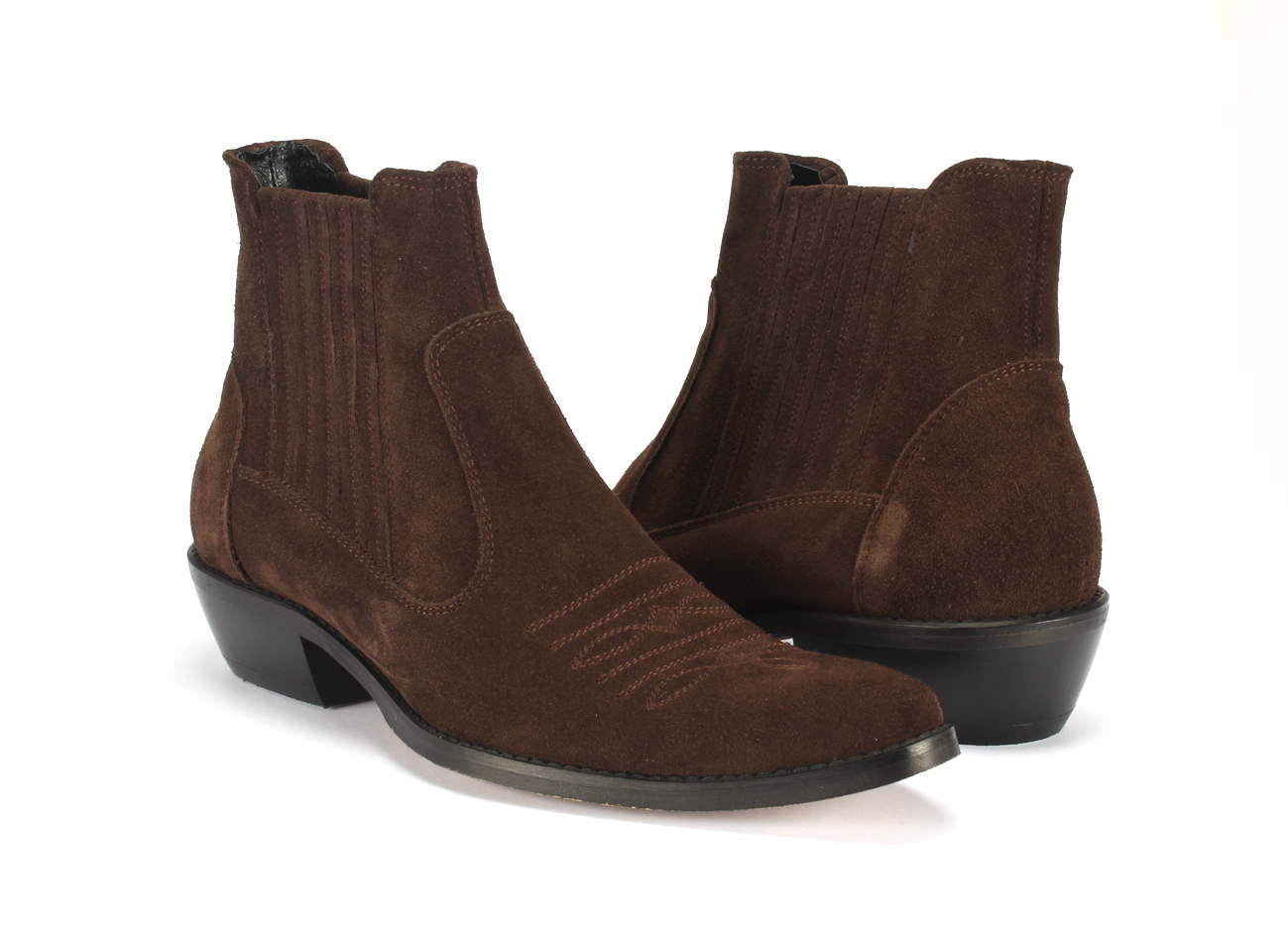 Kowbojki Męskie Skórzane Zamszowe Brązowe Carlos - obrazek 5