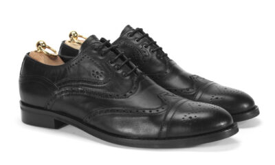 Brogsy Męskie Skórzane Czarne Paul