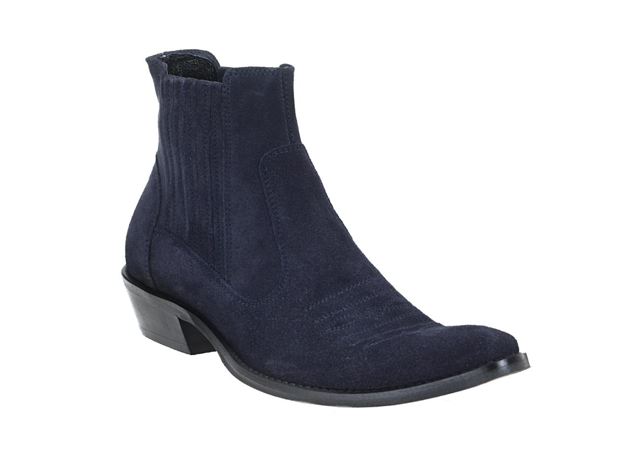 Kowbojki Męskie Skórzane Zamszowe Granatowe Carlos - obrazek 3