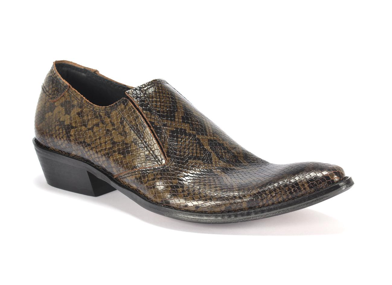 Kowbojki Niskie Męskie Skórzane Czarno-Oliwkowe Carlito - obrazek 3