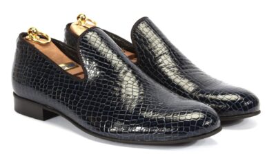 Mokasyny Męskie Skórzane Granatowe Michael