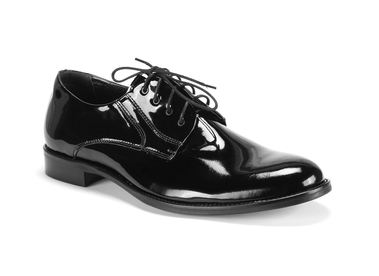 Derby Męskie Skórzane Czarne Lakierowane Victor - obrazek 5