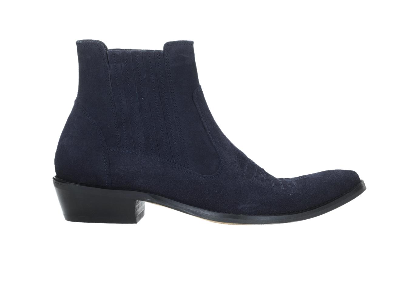 Kowbojki Męskie Skórzane Zamszowe Granatowe Carlos - obrazek 2