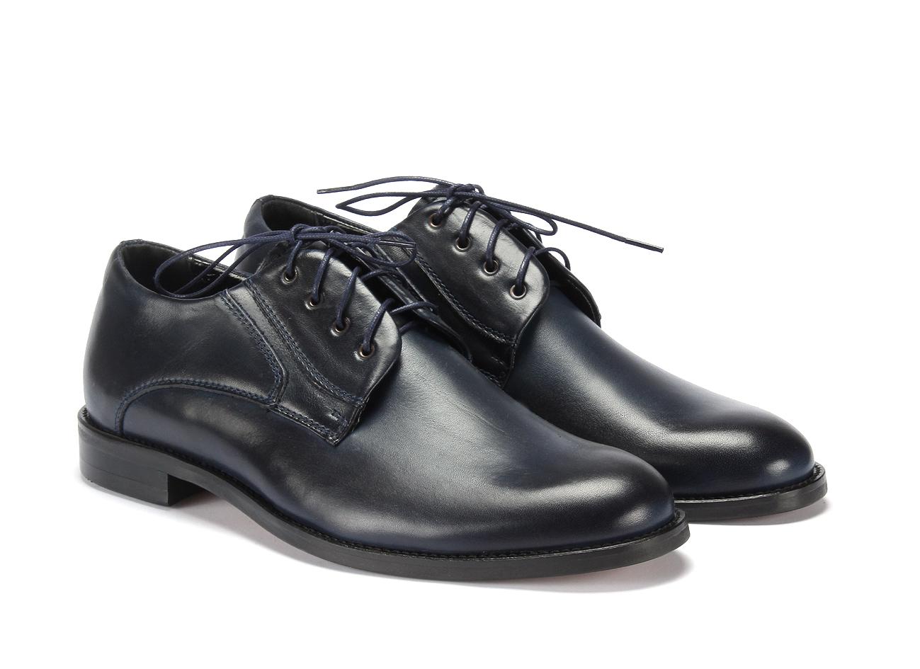 Derby Męskie Skórzane Granatowe Victor