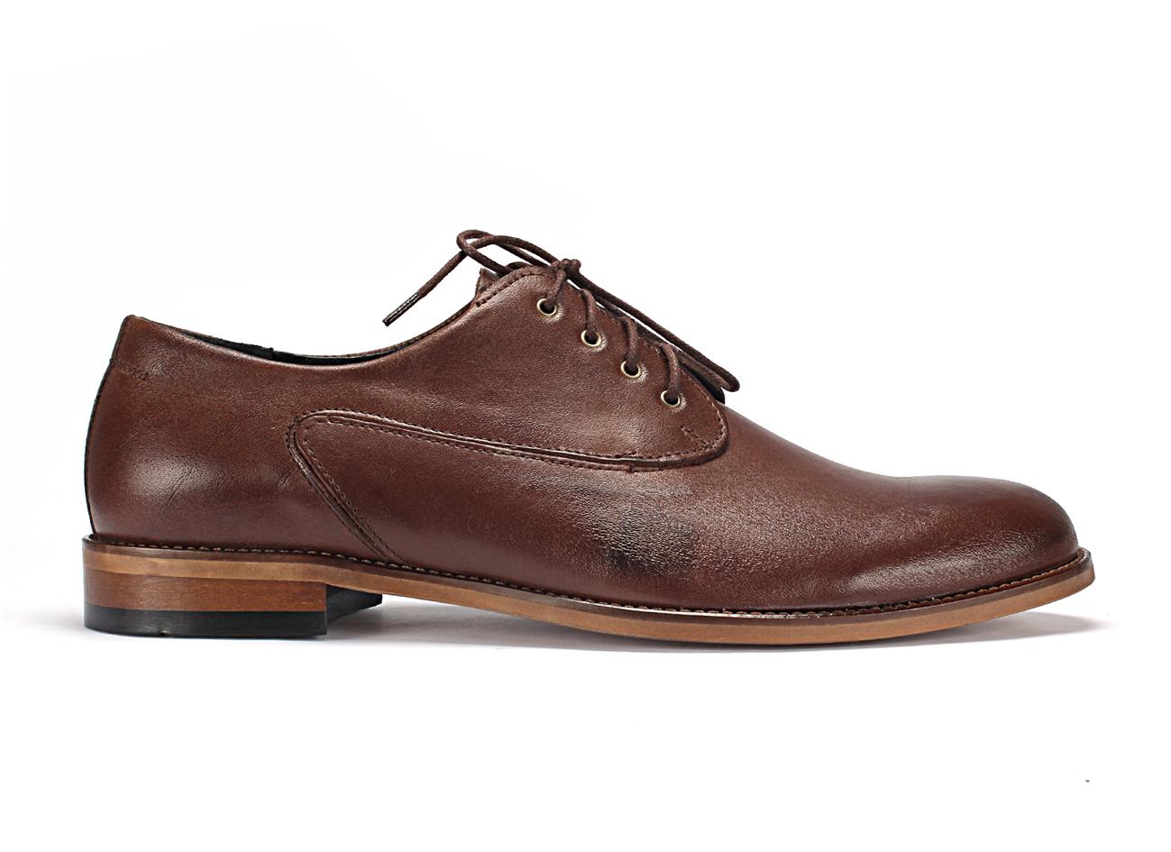 Derby Męskie Skórzane Malowane Brązowe Leon - obrazek 2