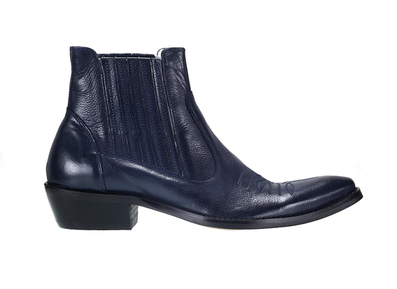 Kowbojki Męskie Skórzane Granatowe Carlos - obrazek 2