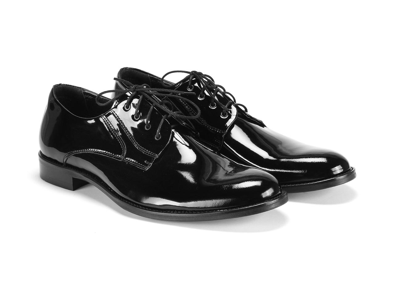 Derby Męskie Skórzane Czarne Lakierowane Victor