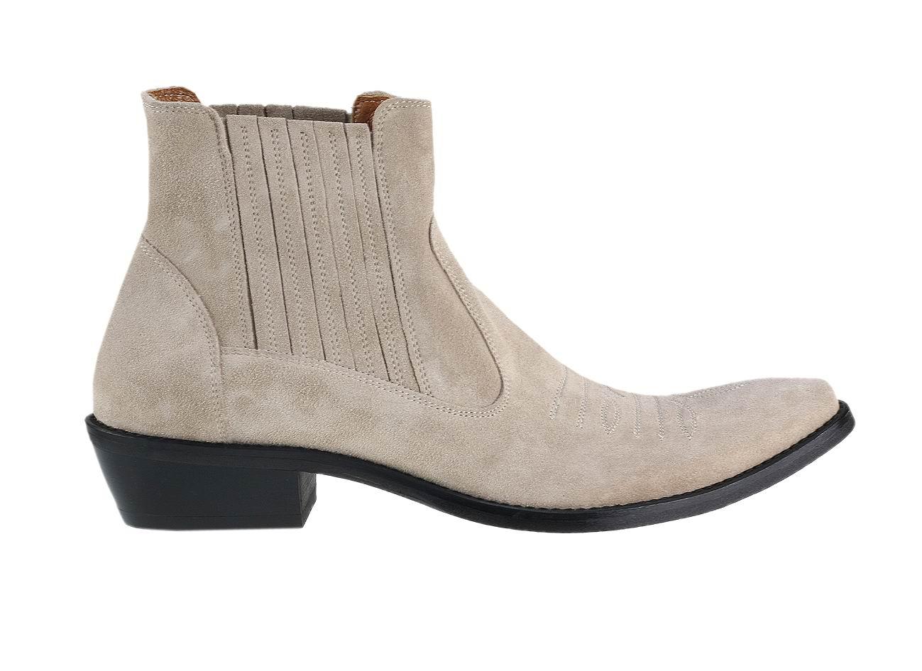 Kowbojki Męskie Skórzane Zamszowe Beżowe Carlos - obrazek 2