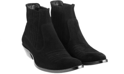 Kowbojki Męskie Skórzane Zamszowe Czarne Carlos