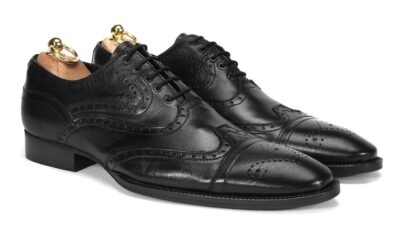 Brogsy Męskie Skórzane Czarne Manuel