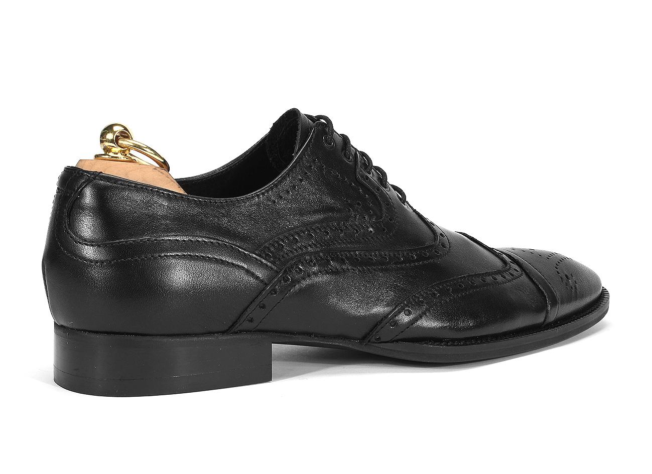 Brogsy Męskie Skórzane Czarne Manuel - obrazek 3