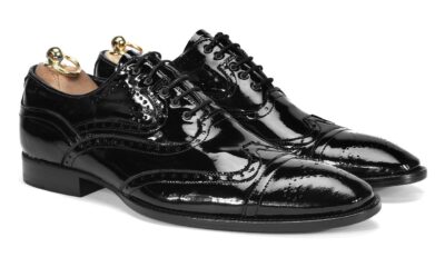 Brogsy Męskie Skórzane Czarne Manuel