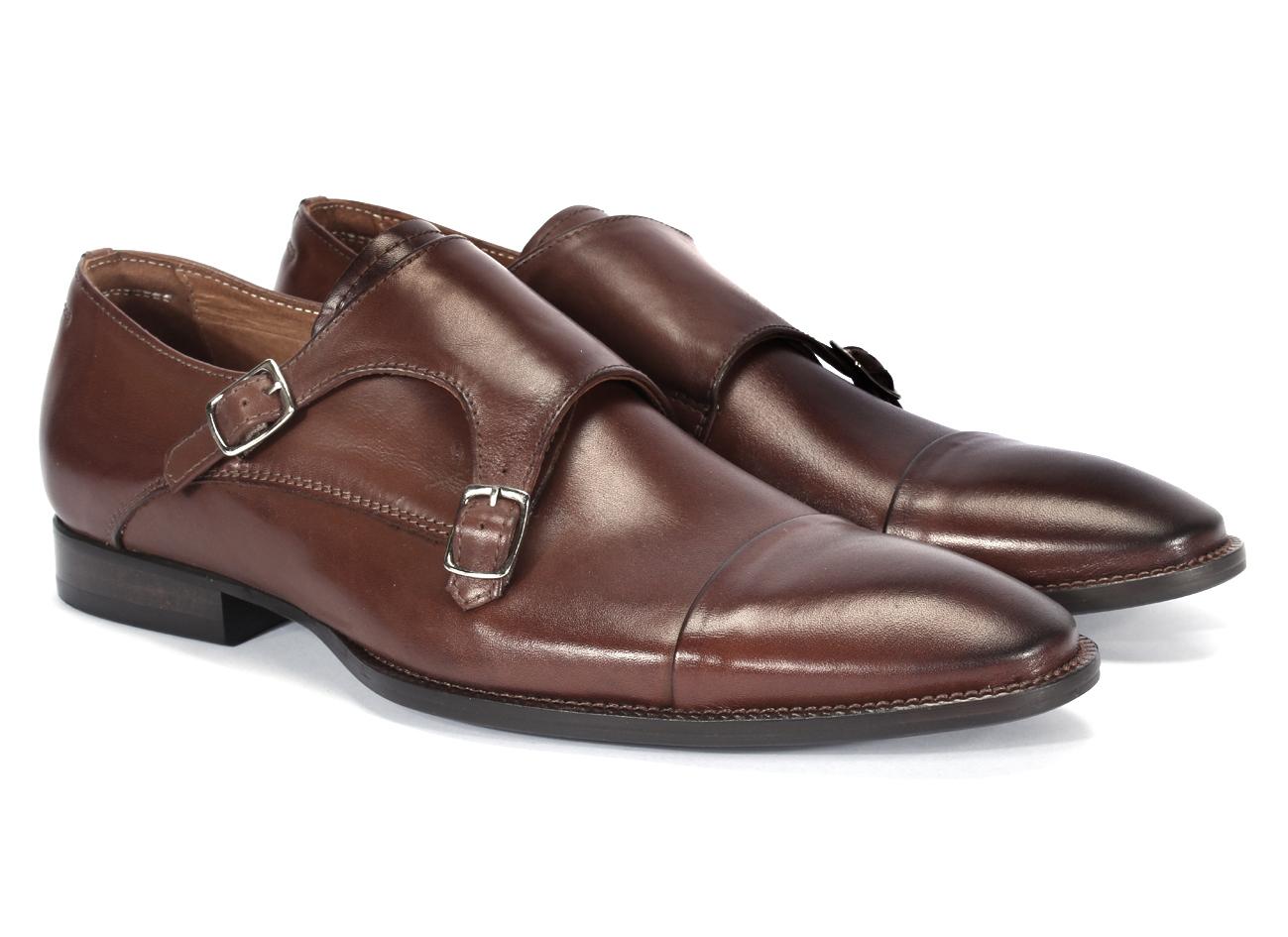 Brown Men's Leather Monk Strap Shoes Cris