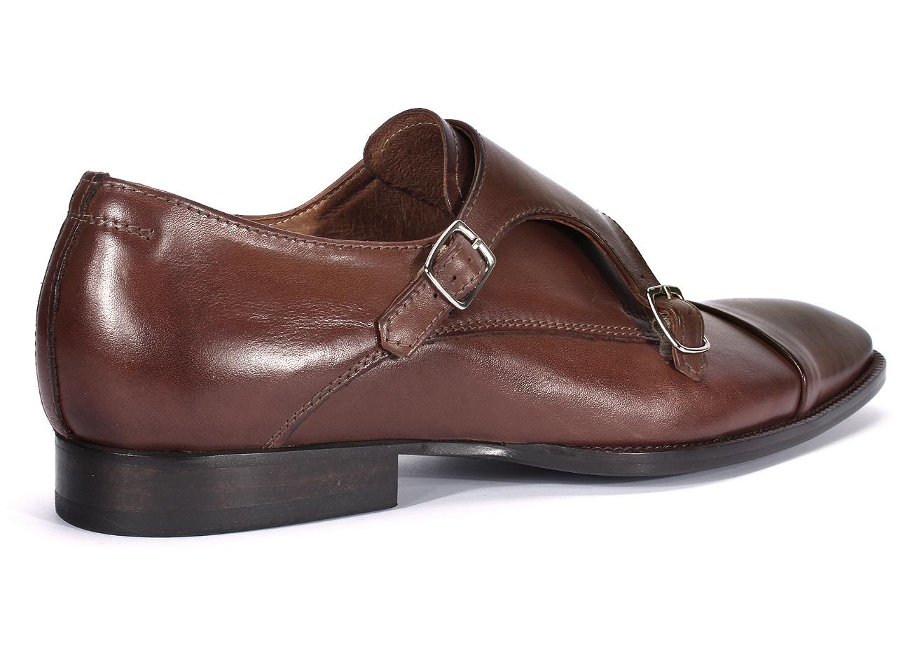 Brown Men's Leather Monk Strap Shoes Cris - Image 3