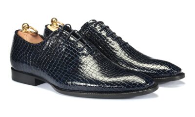 Oksfordy Męskie Skórzane Granatowe Javier