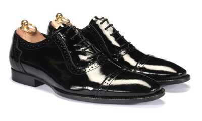 Oksfordy Męskie Skórzane Czarne Lakierowane Diego