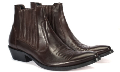 Kowbojki Męskie Skórzane Ciemnobrązowe Carlos