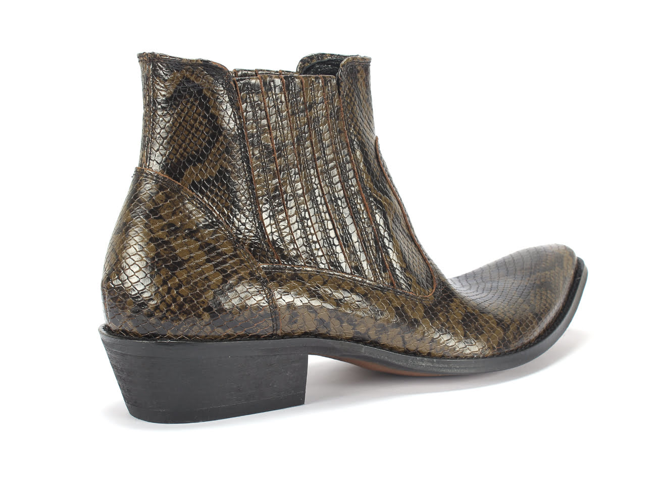 Kowbojki Męskie Skórzane Czarno-Oliwkowe Carlos - obrazek 3