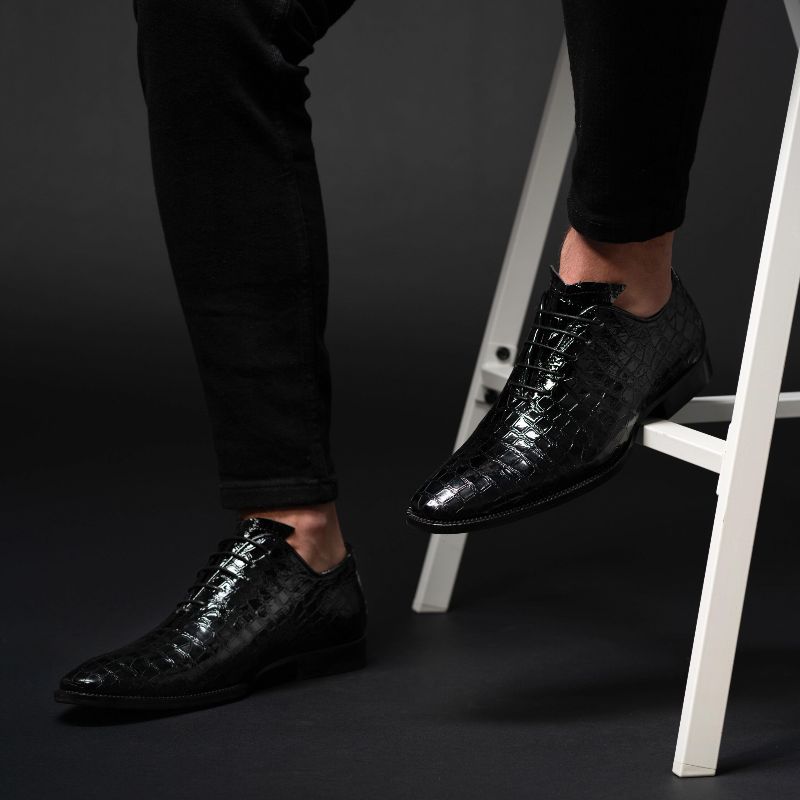 Oksfordy Męskie Skórzane Czarne Javier - obrazek 5