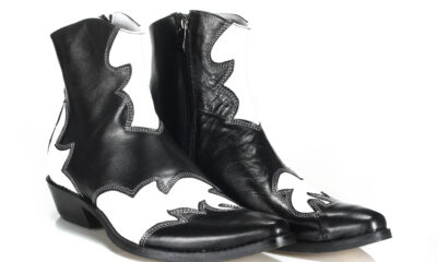 Biało-Czarne Kowbojki Wysokie Męskie Skórzane Howard