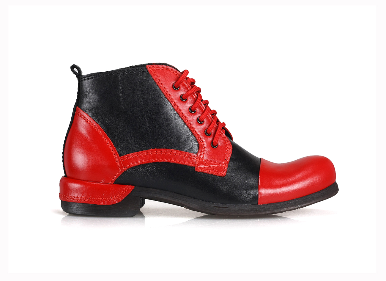 Botki Męskie Skórzane Czerwono-Czarne Felix - obrazek 2