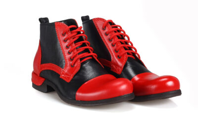 Botki Męskie Skórzane Czerwono-Czarne Felix