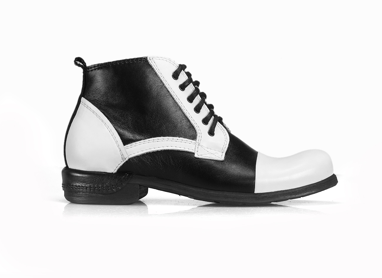 Botki Męskie Skórzane Biało-Czarne Felix - obrazek 2