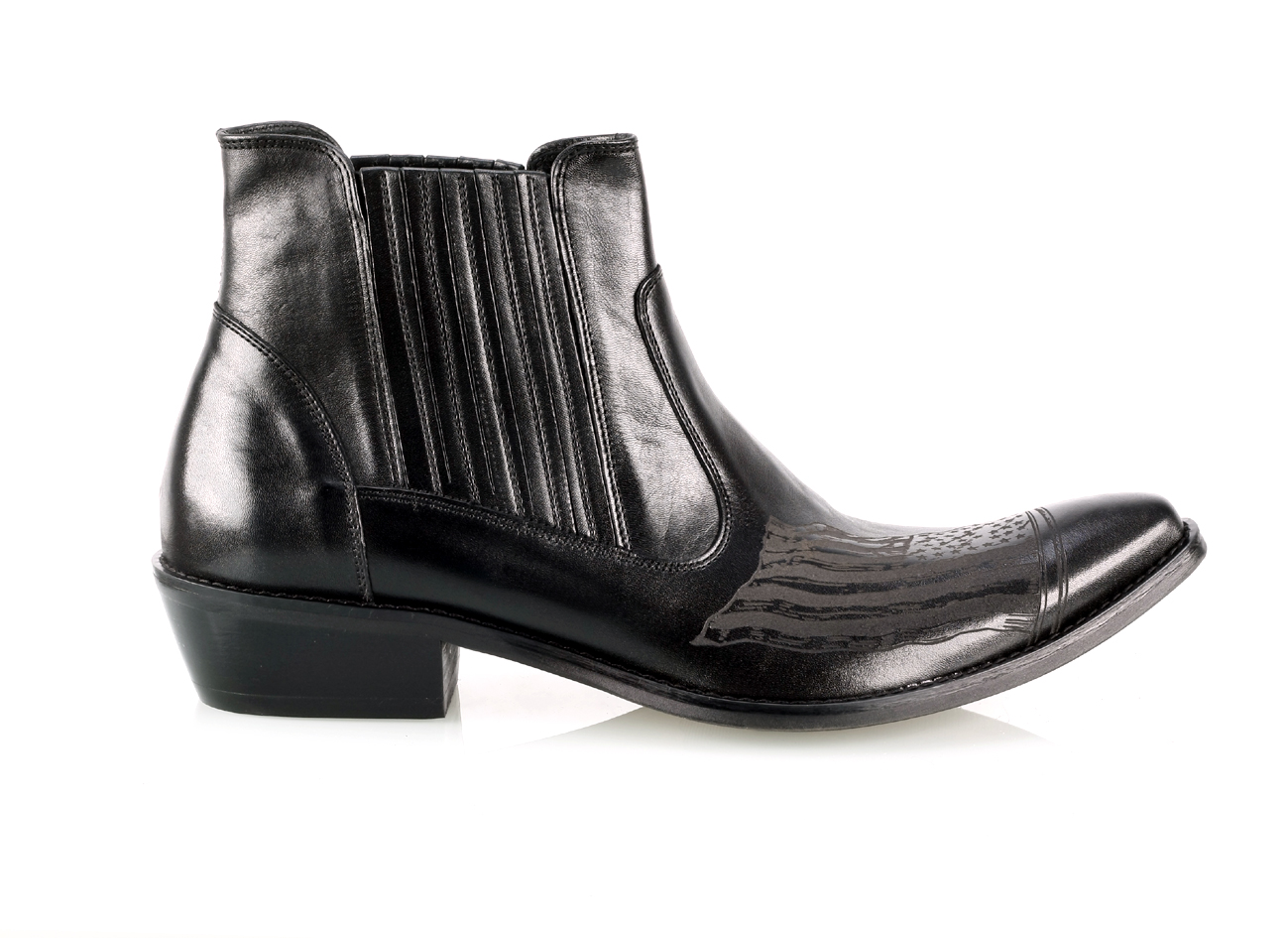 Kowbojki Męskie Skórzane Czarne America - obrazek 2