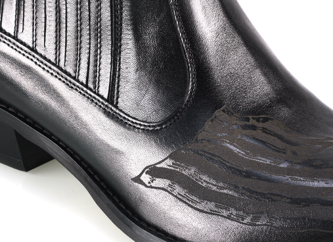 Kowbojki Męskie Skórzane Czarne America - obrazek 4