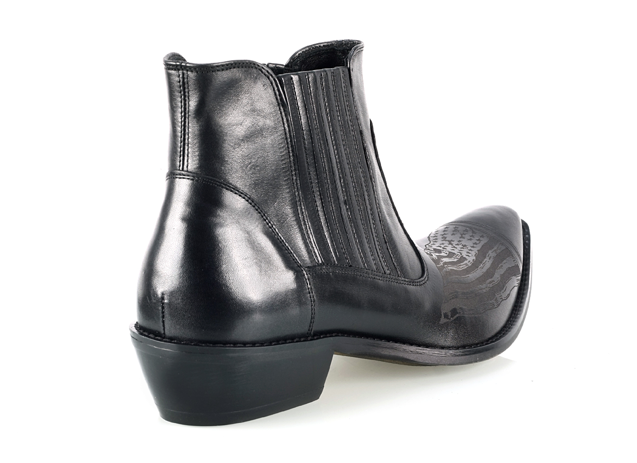 Kowbojki Męskie Skórzane Czarne America - obrazek 3