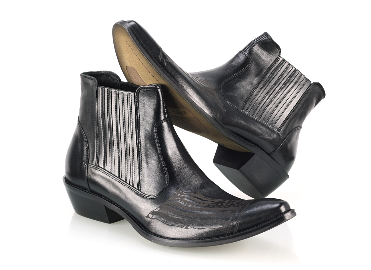 Kowbojki Męskie Skórzane Czarne America