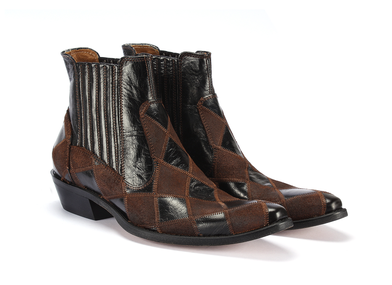 Brown & Black Men's Leather Cowboy Boots Carlos