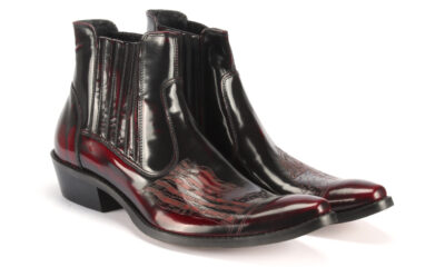 Kowbojki Męskie Skórzane Czarno Czerwone America