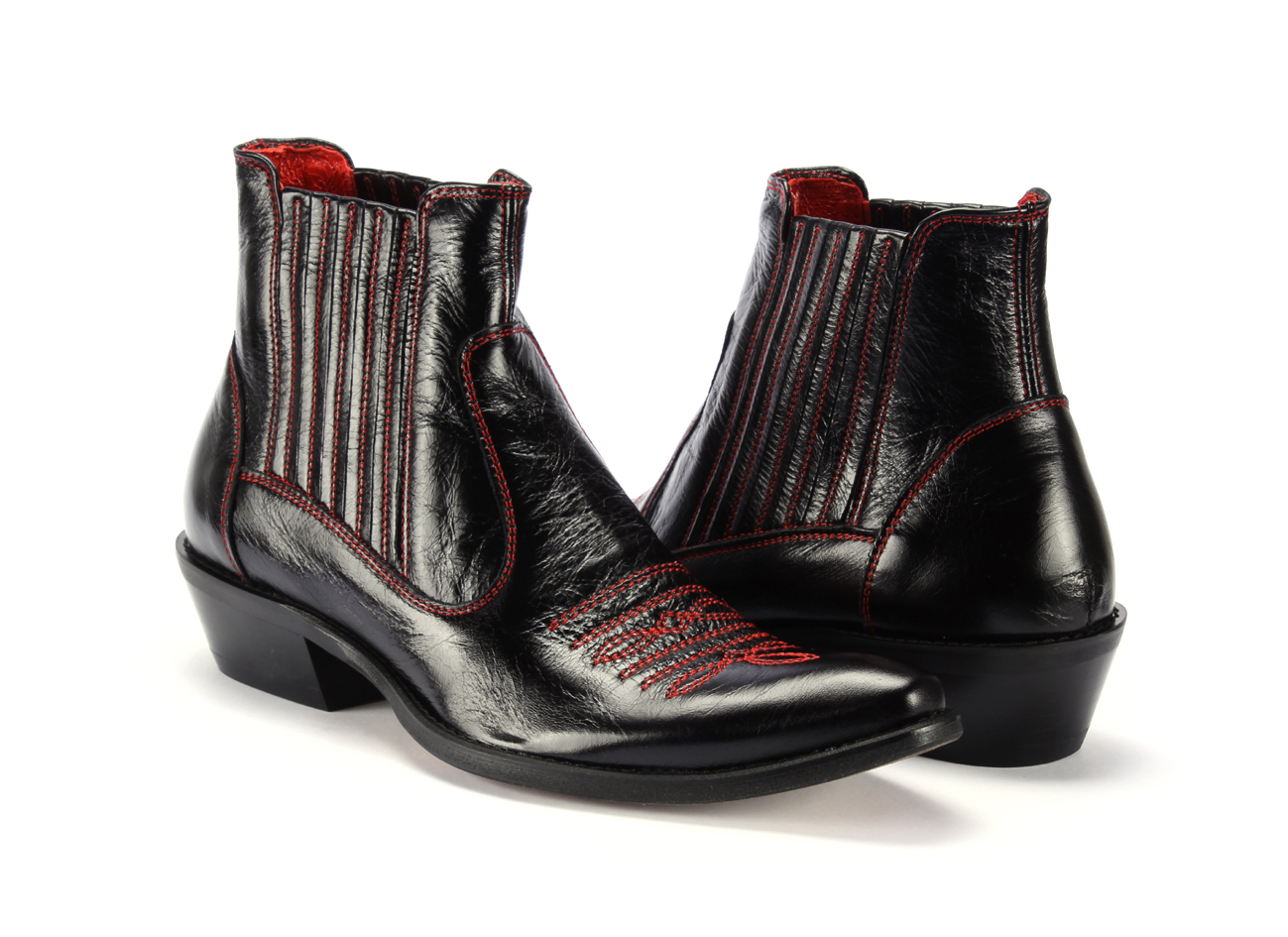 Kowbojki Męskie Skórzane Czarne Carlos - obrazek 4