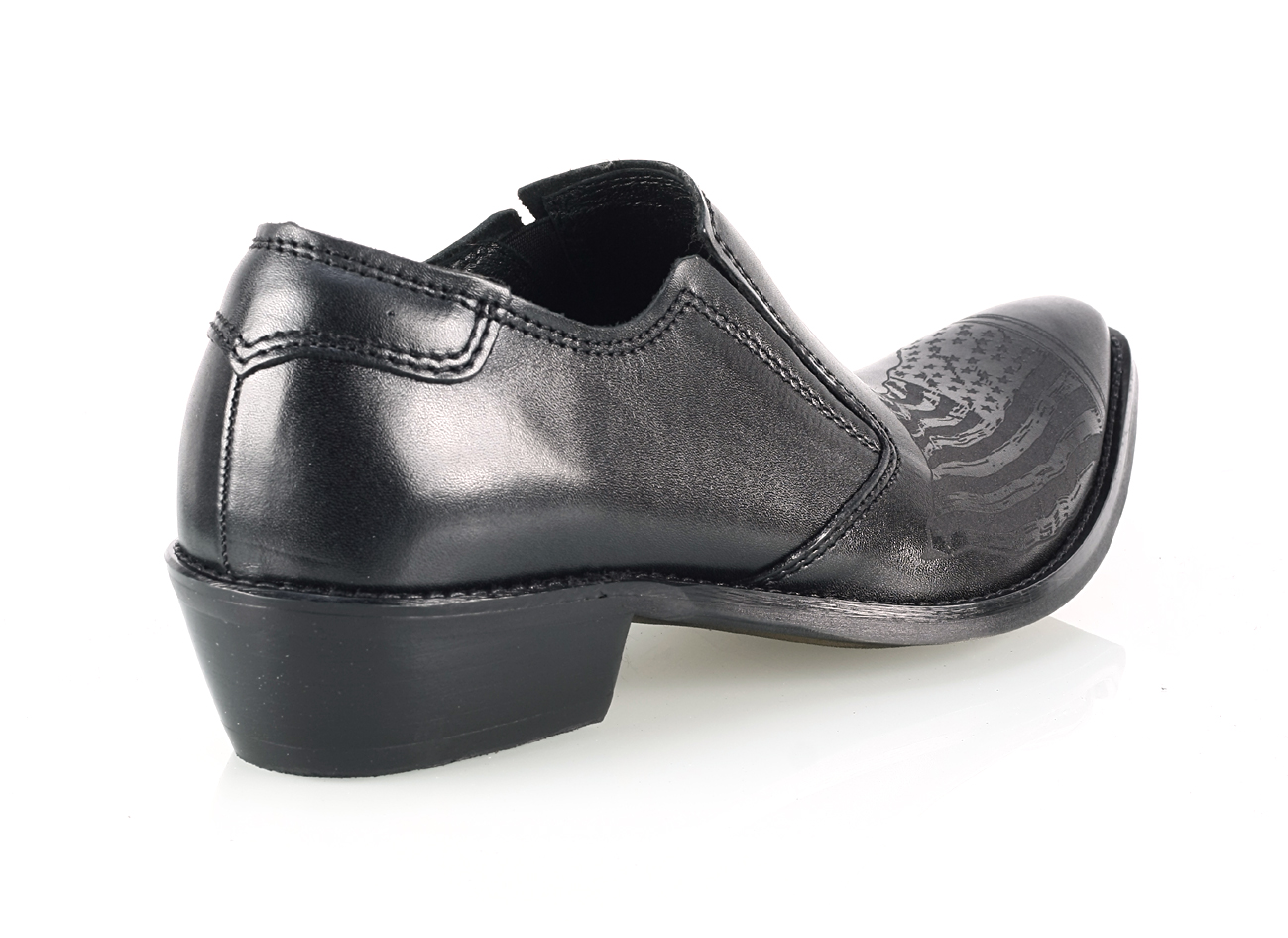 Kowbojki Niskie Męskie Skórzane Czarne America - obrazek 3