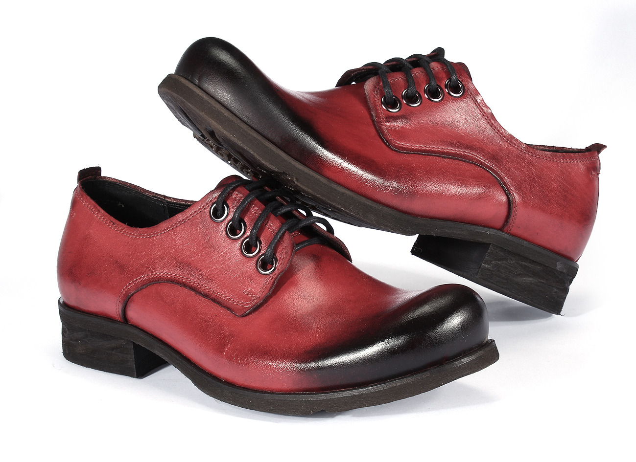 Obuwie Męskie Skórzane Czerwone Malowane Matt - obrazek 4