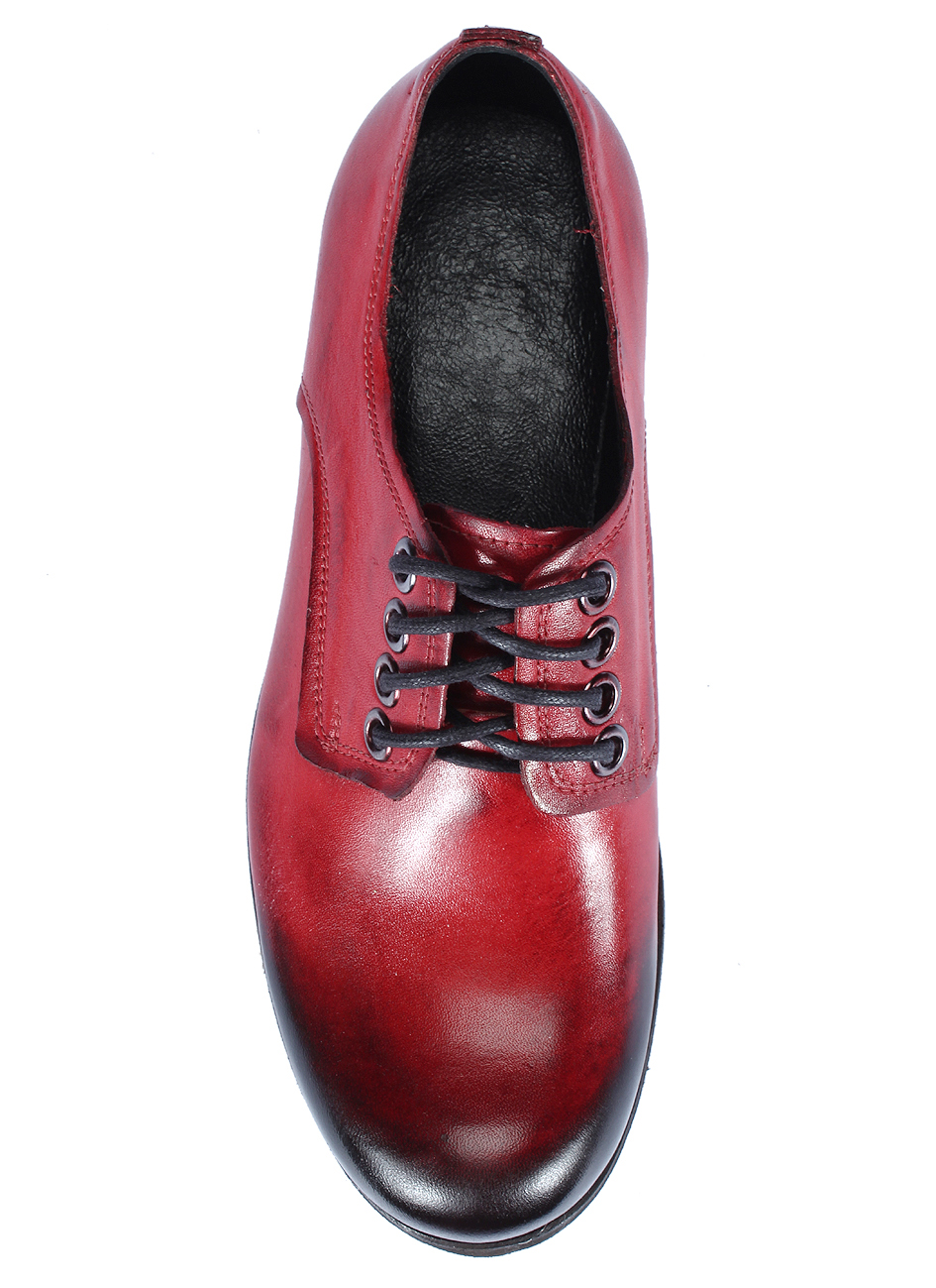 Obuwie Męskie Skórzane Czerwone Malowane Matt - obrazek 5