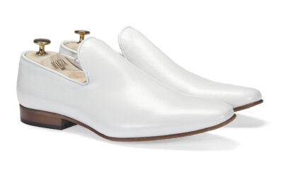 Mokasyny Męskie Skórzane Białe Michael