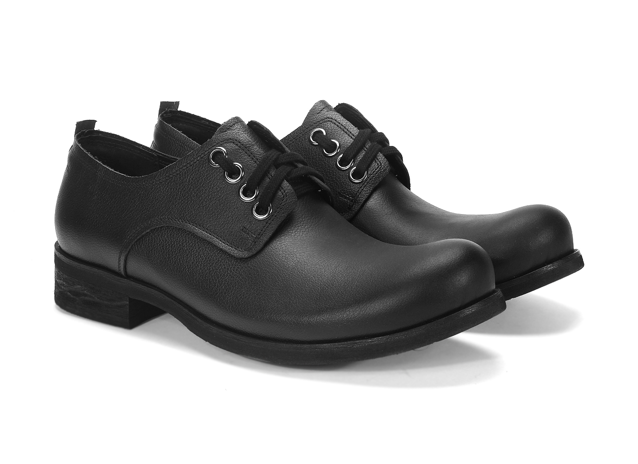 Obuwie Męskie Skórzane Czarne Matt