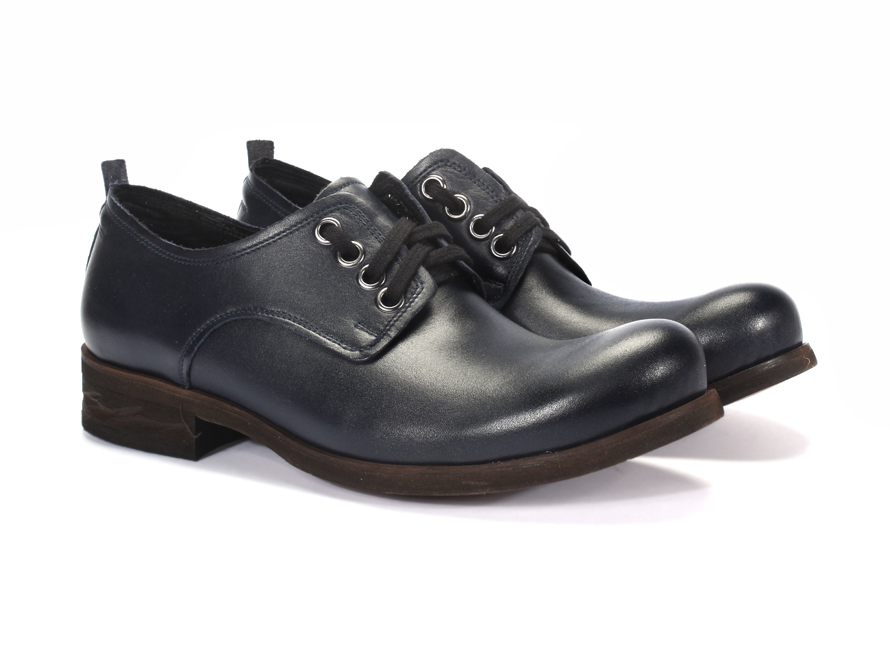 Obuwie Męskie Skórzane Granatowe Matt