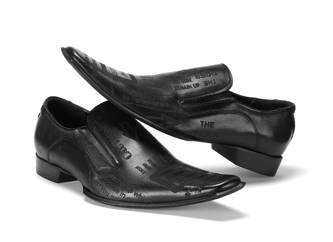Wsuwane Obuwie Męskie Skórzane Czarne Tiger - obrazek 5