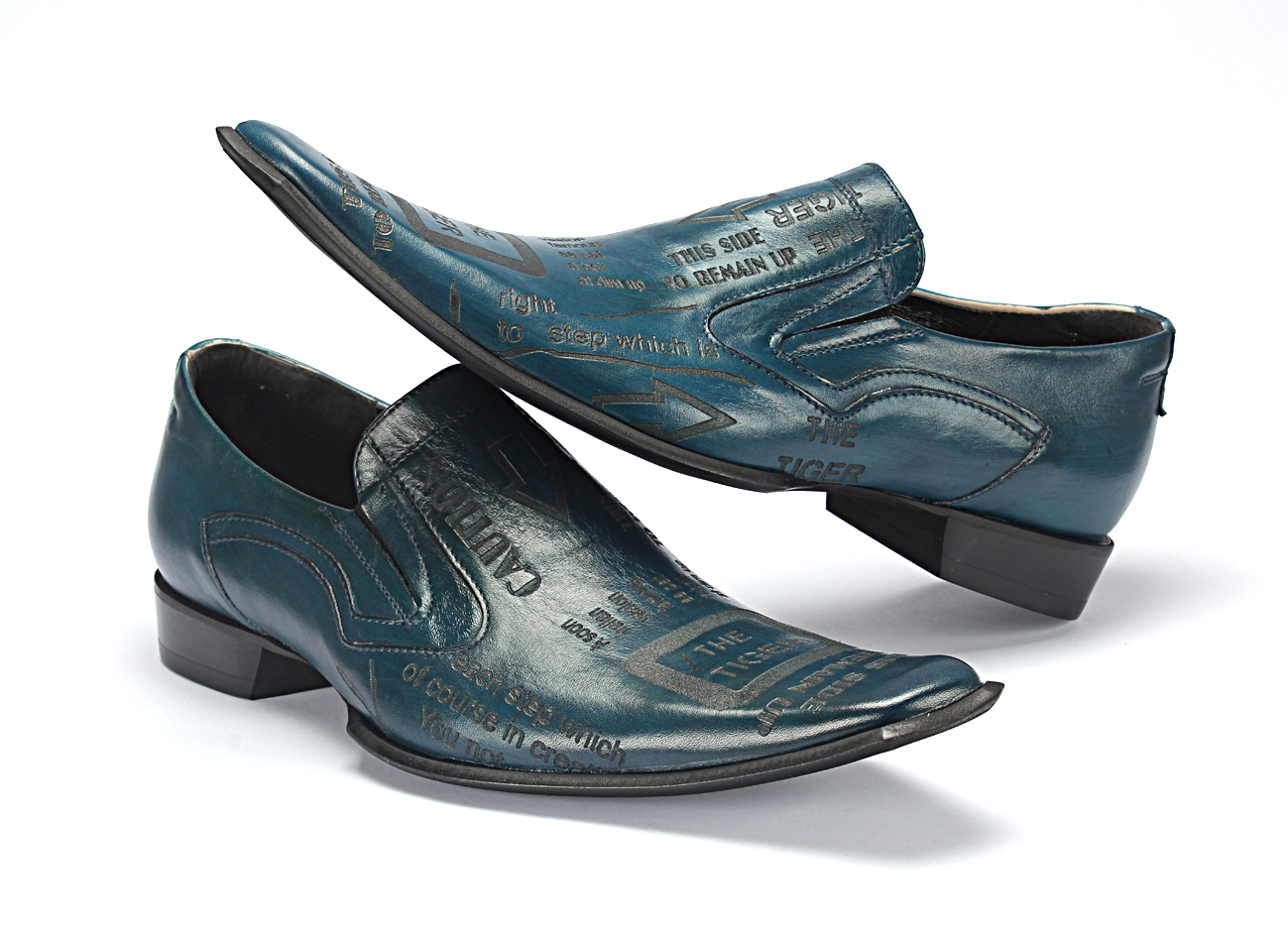 Wsuwane Obuwie Męskie Skórzane Niebieskie Tiger - obrazek 5