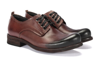 Obuwie Męskie Skórzane Brązowe Malowane Matt