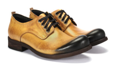 Obuwie Męskie Skórzane Żółte Malowane Matt