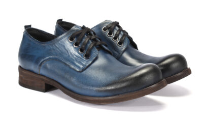 Obuwie Męskie Skórzane Niebieskie Malowane Matt