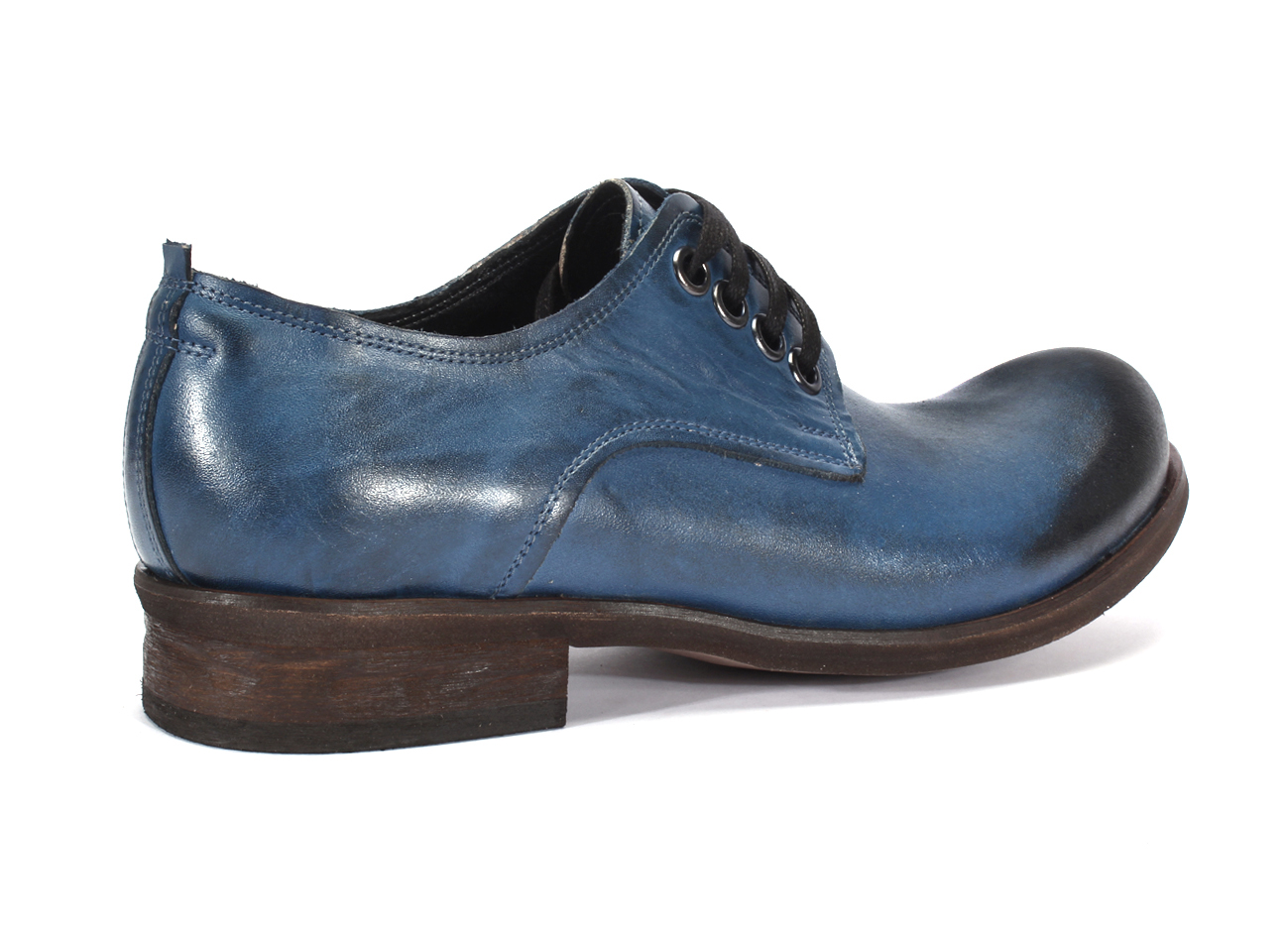 Obuwie Męskie Skórzane Niebieskie Malowane Matt - obrazek 3