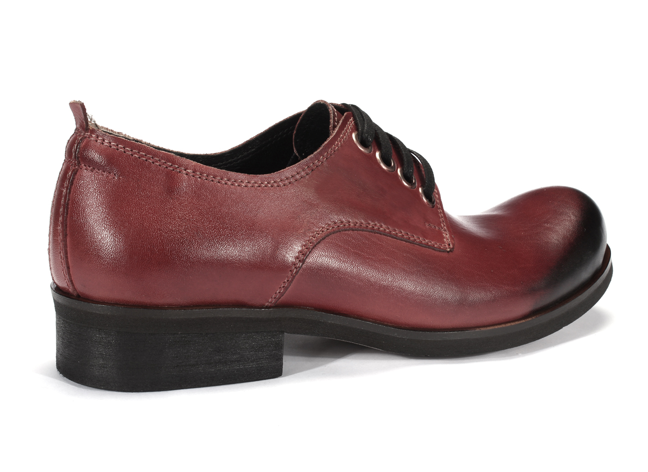 Obuwie Męskie Skórzane Bordowe Malowane Matt - obrazek 3